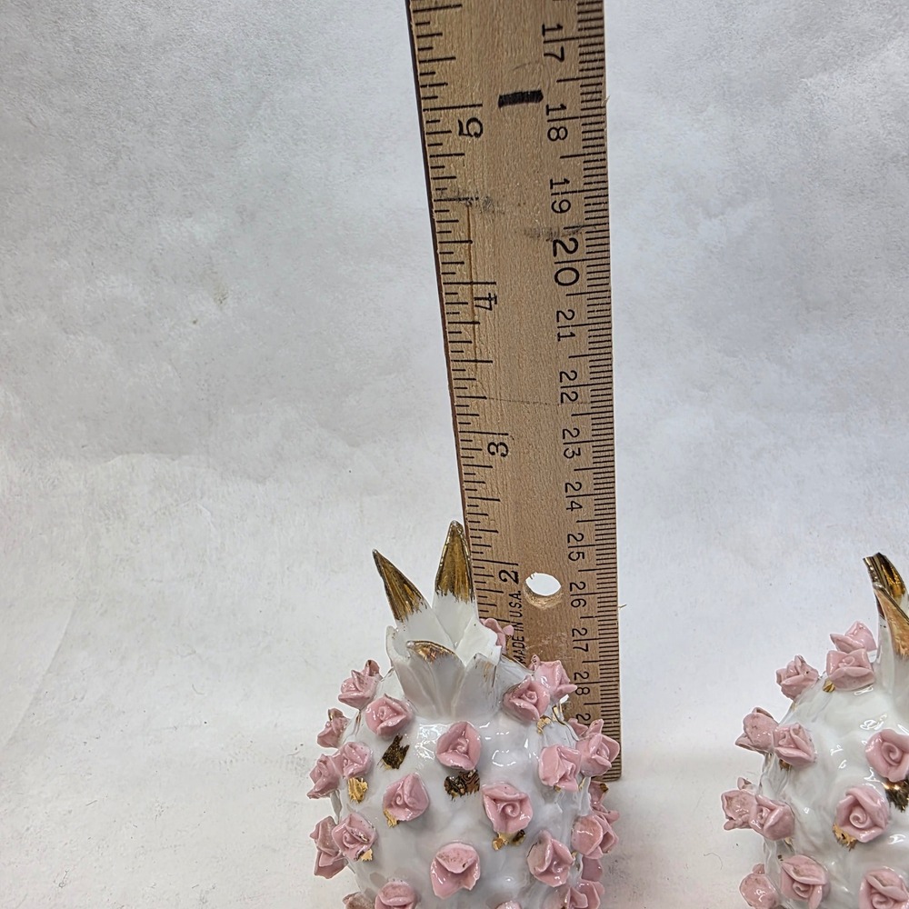 Vtg Salt and Pepper Shakers Pink Rose Gold Pineapple KW3053 Japan FAIR Cond READ - Picture 3 of 10